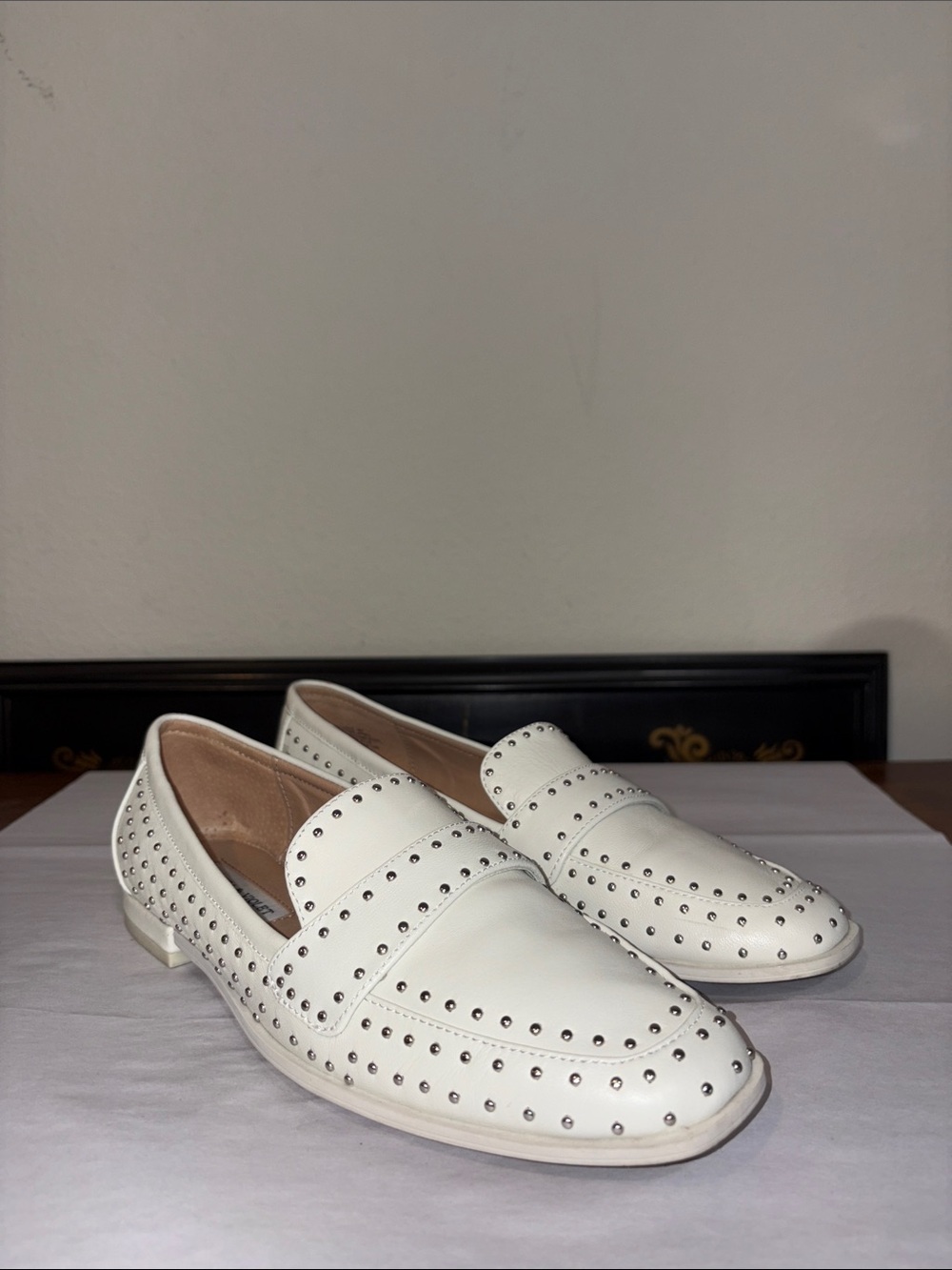 Chelsea & Violet White Loafers with Silver Studs worn once - Picture 3 of 6